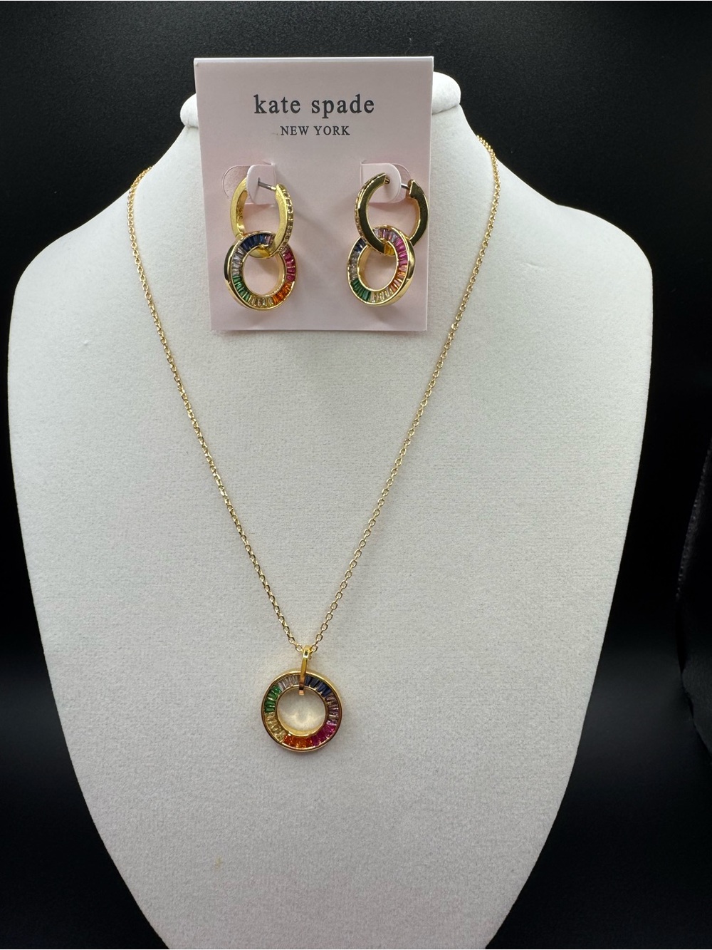 Kate Spade Rainbow Crystal Circle Necklace & Earring Set - Gold tone - Picture 5 of 7